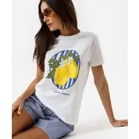 camiseta feminina de algodão estampada off white