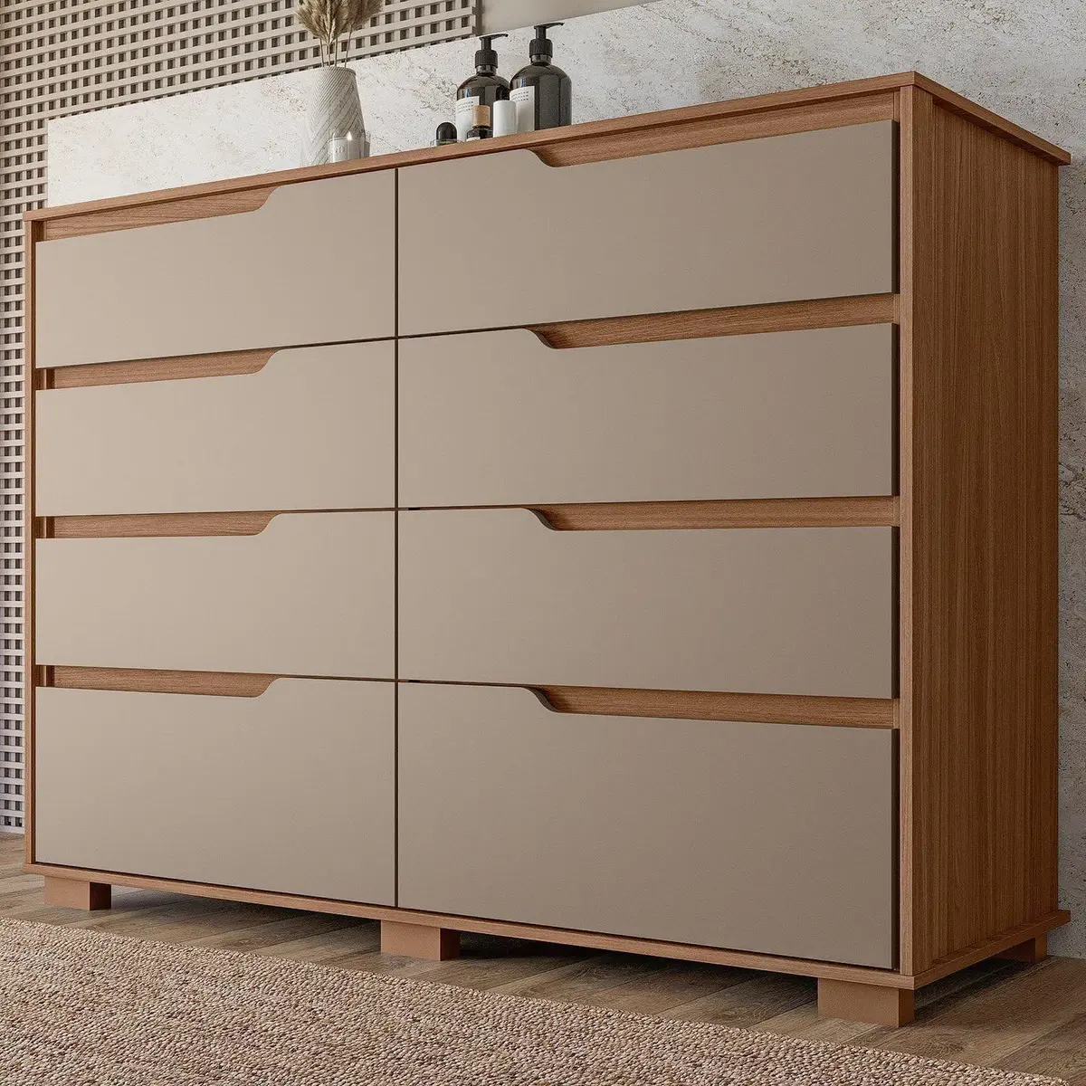 Cômoda para Quarto 8 Gavetas 147cm Georgia Carvalho/Fendi - 1