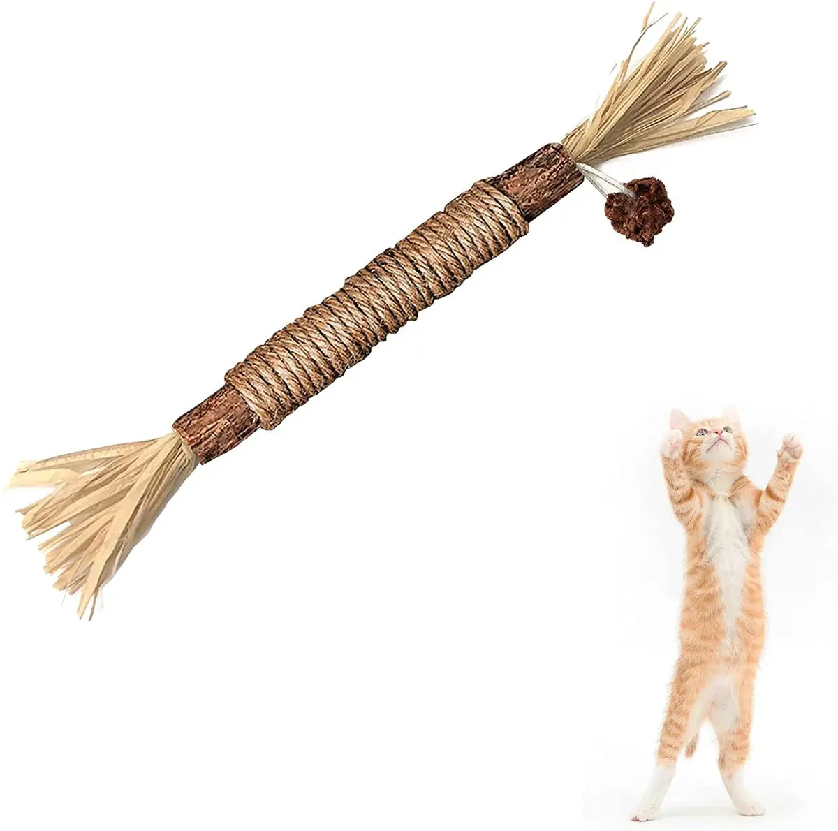 Kit com 1/2 Unidades Brinquedo Natural para Gatos com Silvervine MatatabiVarinha Interativa Artesanal com Corda Palha e Frutas Secas Estimula Exercício Diversão e Relaxamento como Catnip