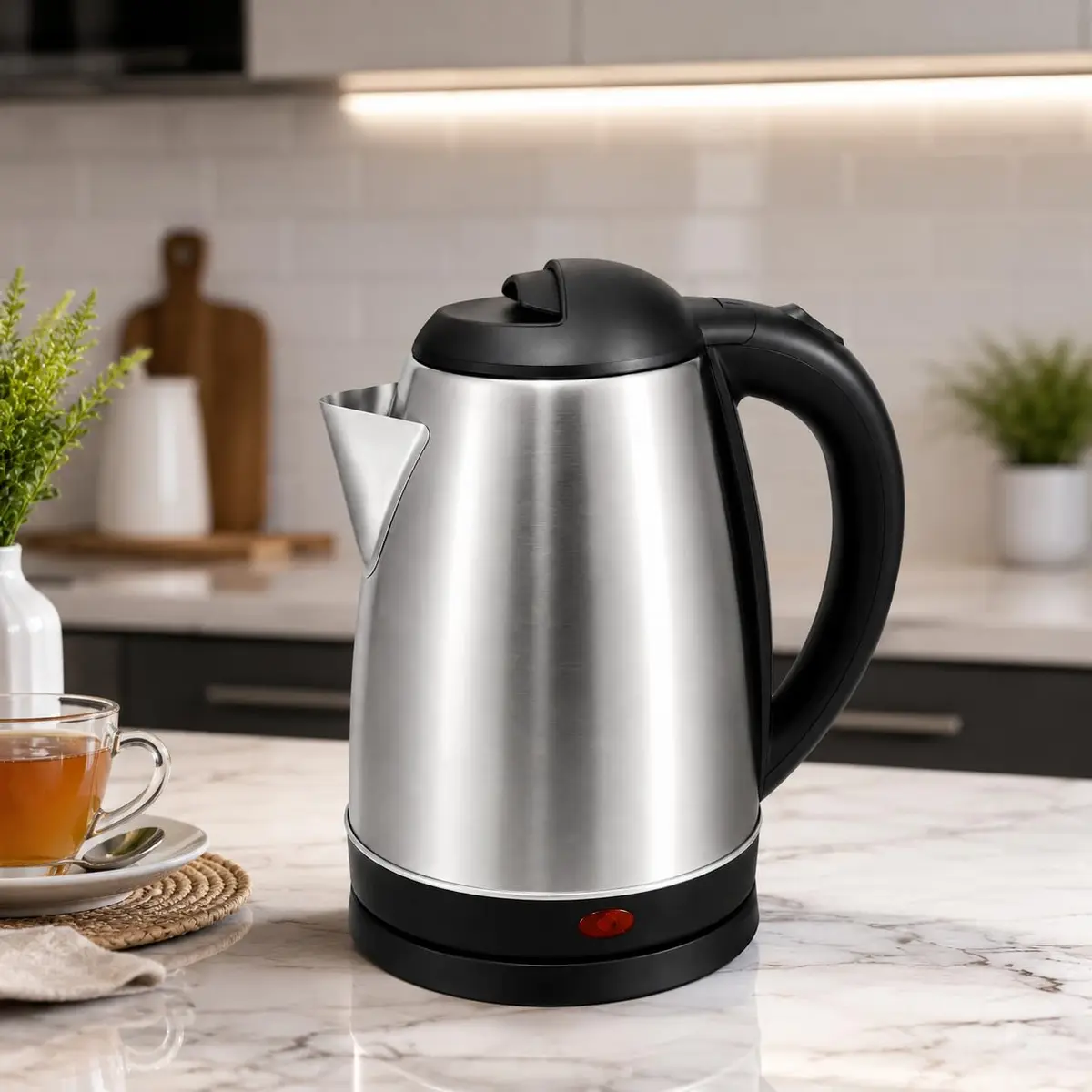 Chaleira Elétrica Inox 2L 110V Aquecimento Rápido Desligamento Automático | Trava de Segurança, Luz Indicadora, Alça Térmica, Baixo Consumo, Alta Eficiência