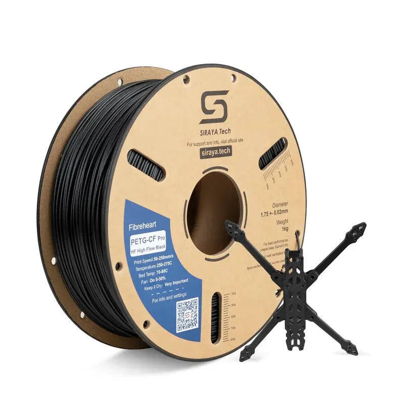Filamento 3D Siraya Tech PETG-CF Pro HF 1kg |   Fibra de Carbono de Alta Velocidade, Alta Fluidez, Resistência Excepcional ao Impacto e ao Calor, Mínima Deformação
