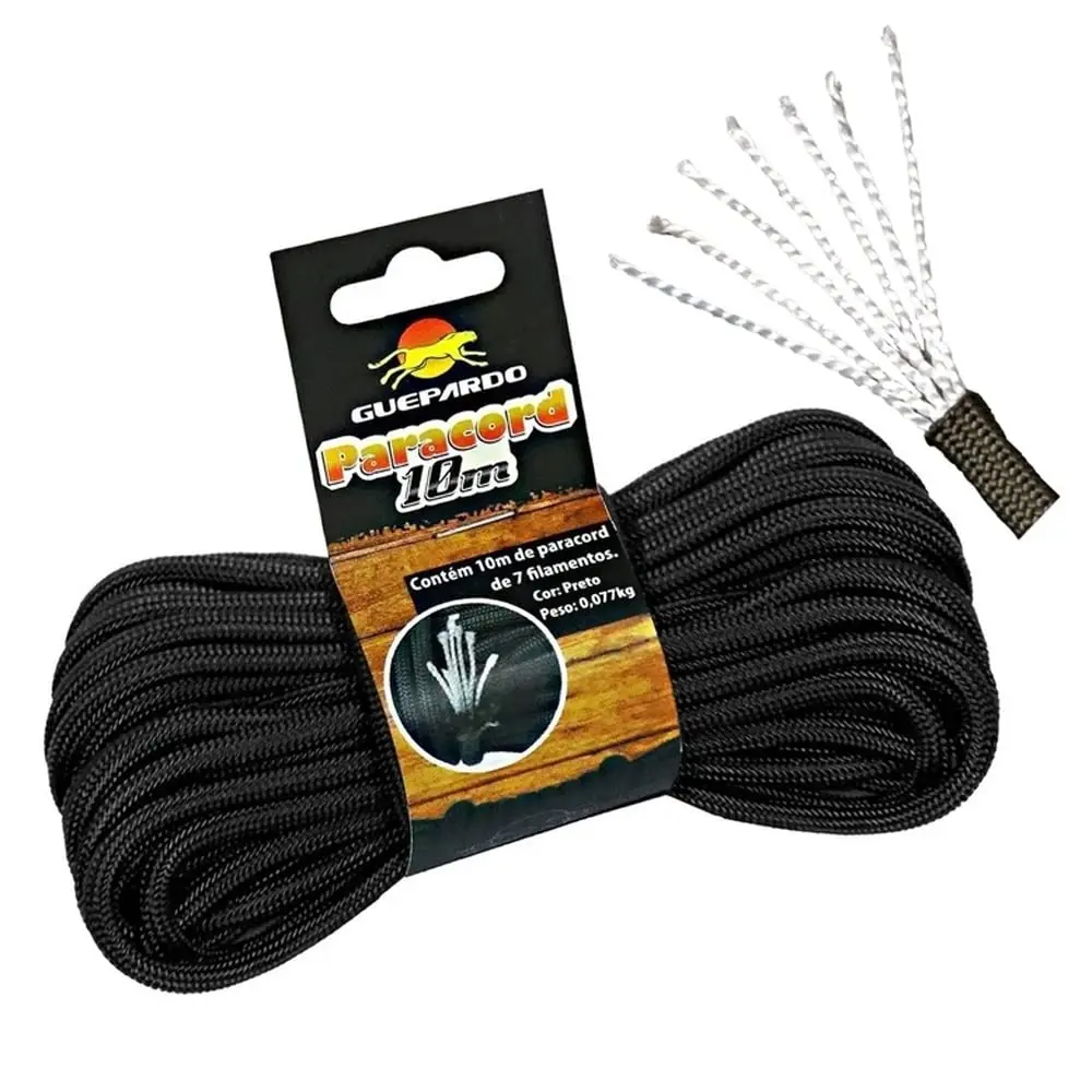 Guepardo, Corda de Emergência Paracord 550, 10m, Ideal para Descida de Barrancos, Substituição de Cadarços e Cabo Guia, Polipropileno e Poliéster, Preparação para Grandes Travessias, Preto