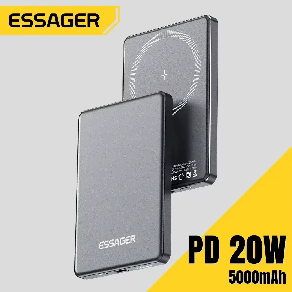 Essager fino sem fio power bank magnético 20w 5000mah portátil de carregamento rápido bateria externa para magsafe para iphone 17 16 15 14