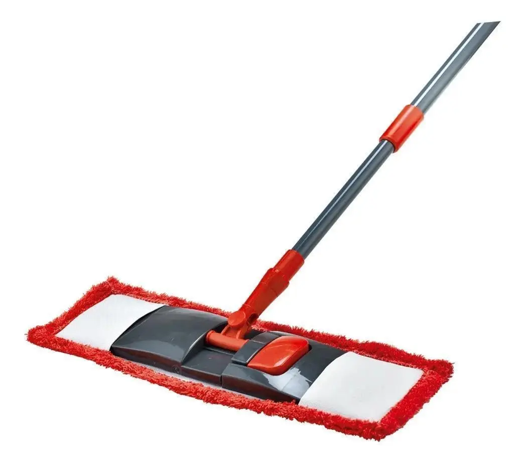Powermaid Mop Flat Básico com Cabo de Aço Ajustável e Rodo de Microfibra Chenille Liso, Vermelho
