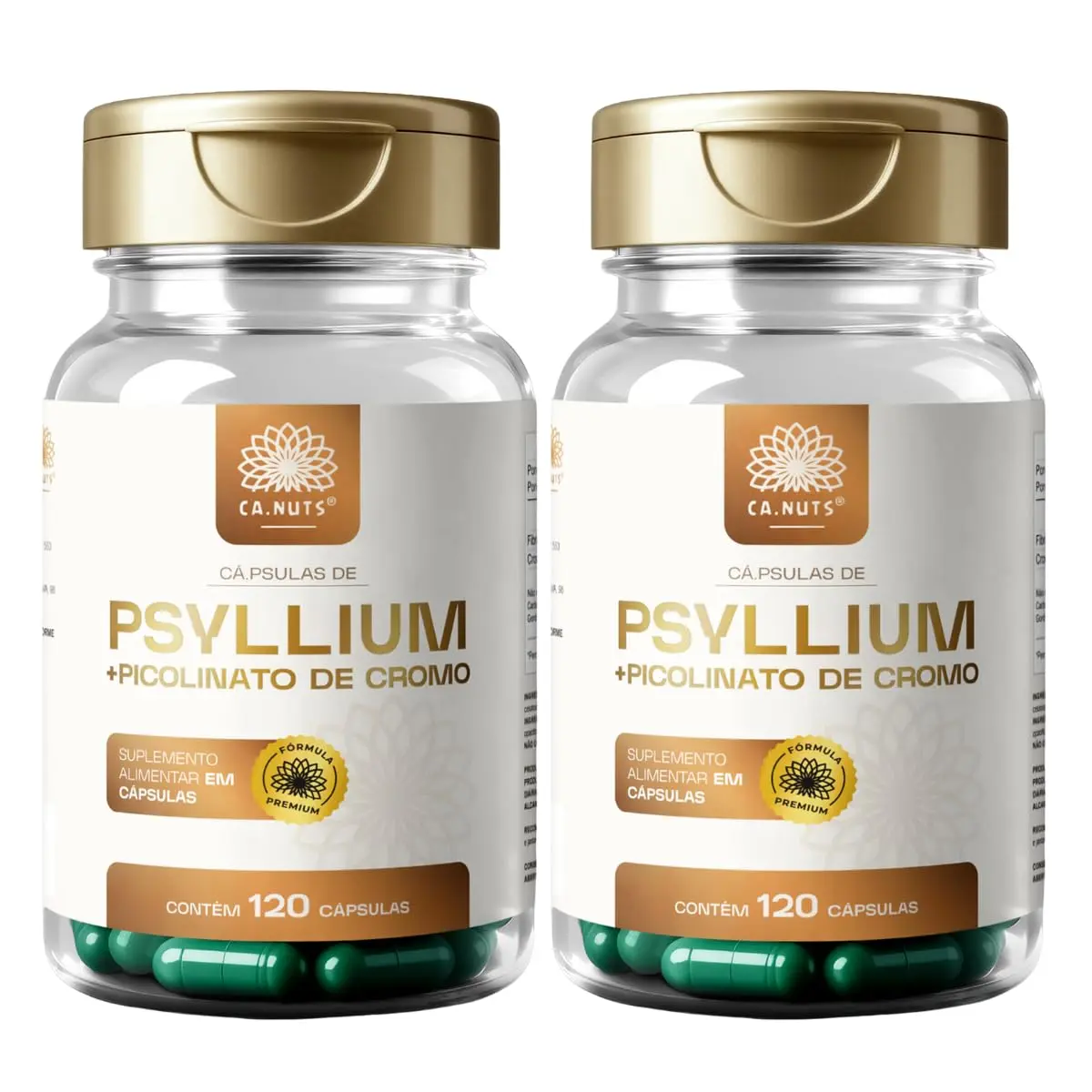 Psyllium em Cápsulas + Piccolinato de Chromo em cápsulas Premium Ca.nuts - Suplemento alimentar, Regulador intestinal (2 caixas - Para 60 dias (240 Cápsulas))