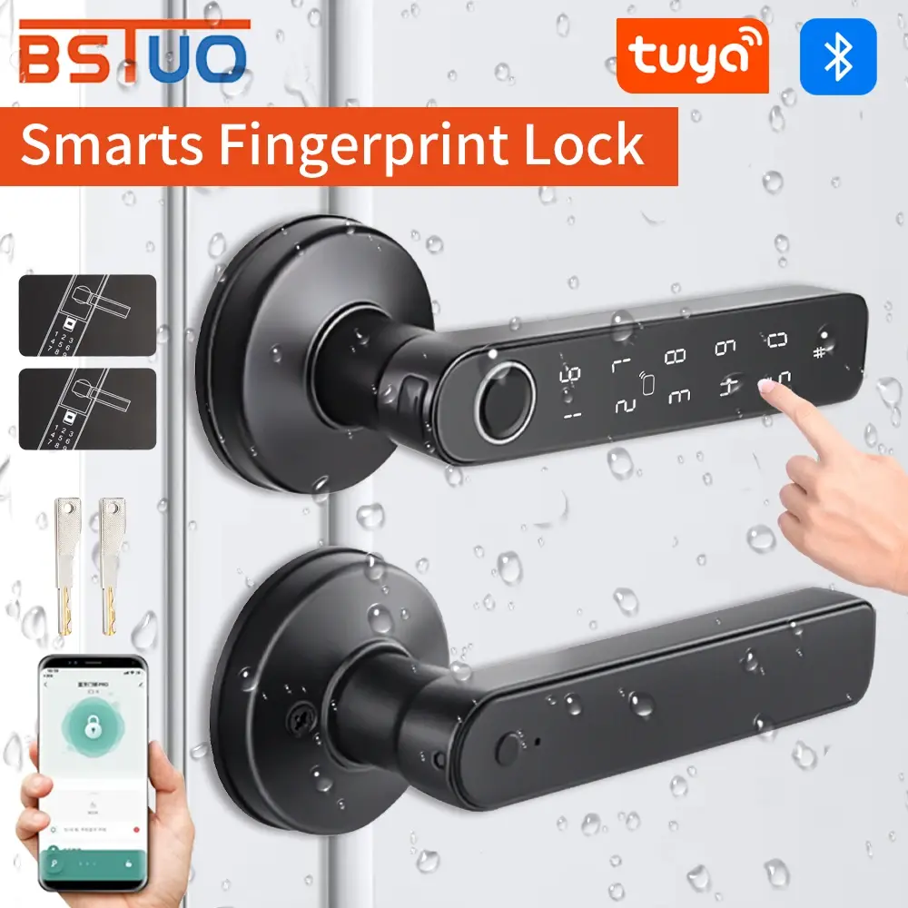 Fechadura inteligente de porta bluetooth tuya, fechadura com impressão digital, alça de bloqueio digital com senha, vários métodos de desbloqueio, gateway wi-fi opcional