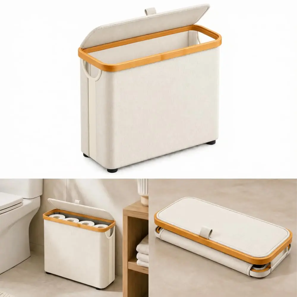 Porta-Papel Higiênico de Tecido com Bambu para Banheiro Branco | Cor Branco - 1