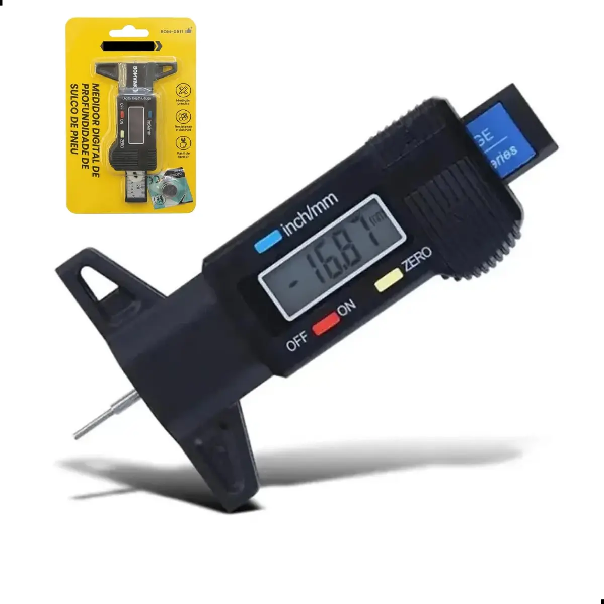 Medidor Digital de Sulco de Pneu LCD 0-25mm Profundímetro Automotivo