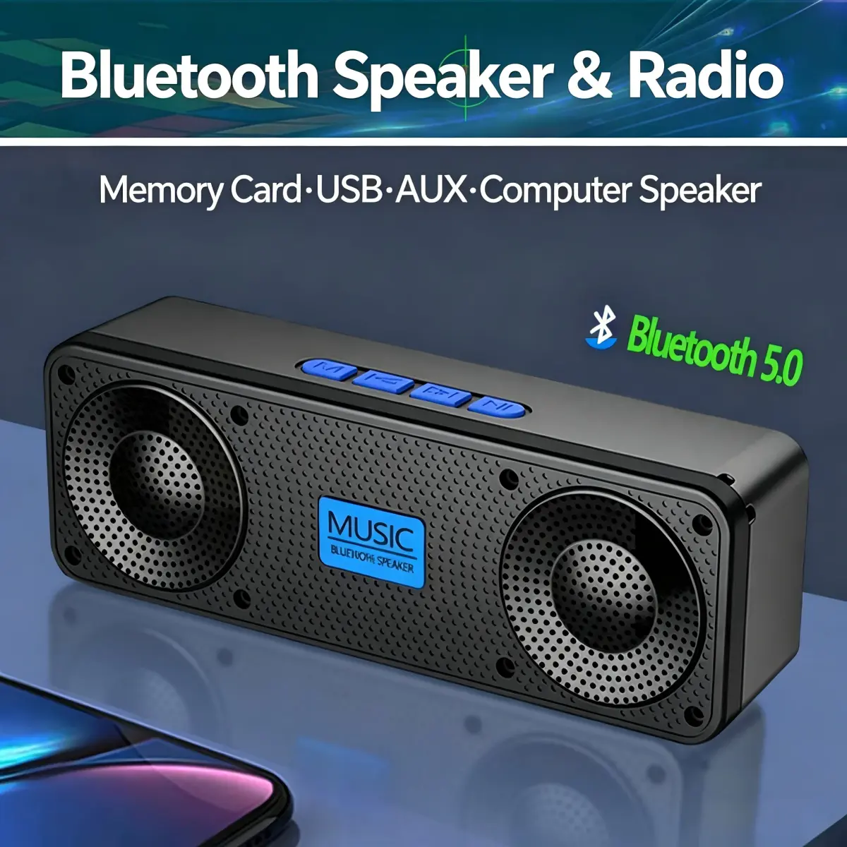 Caixa de Som Bluetooth Sem Fio S18, Subwoofer Portátil, Som Estéreo, Rádio FM, Alto-falante Externo para Telefone e PC - 1