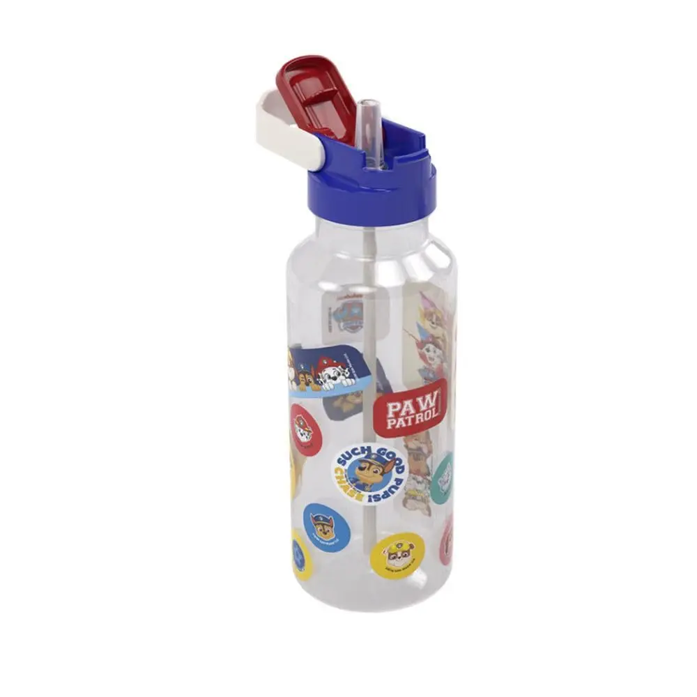 Garrafa 600 Ml Customizável com Tampa Automática Canudo Plástico Patrulha Canina Plasútil