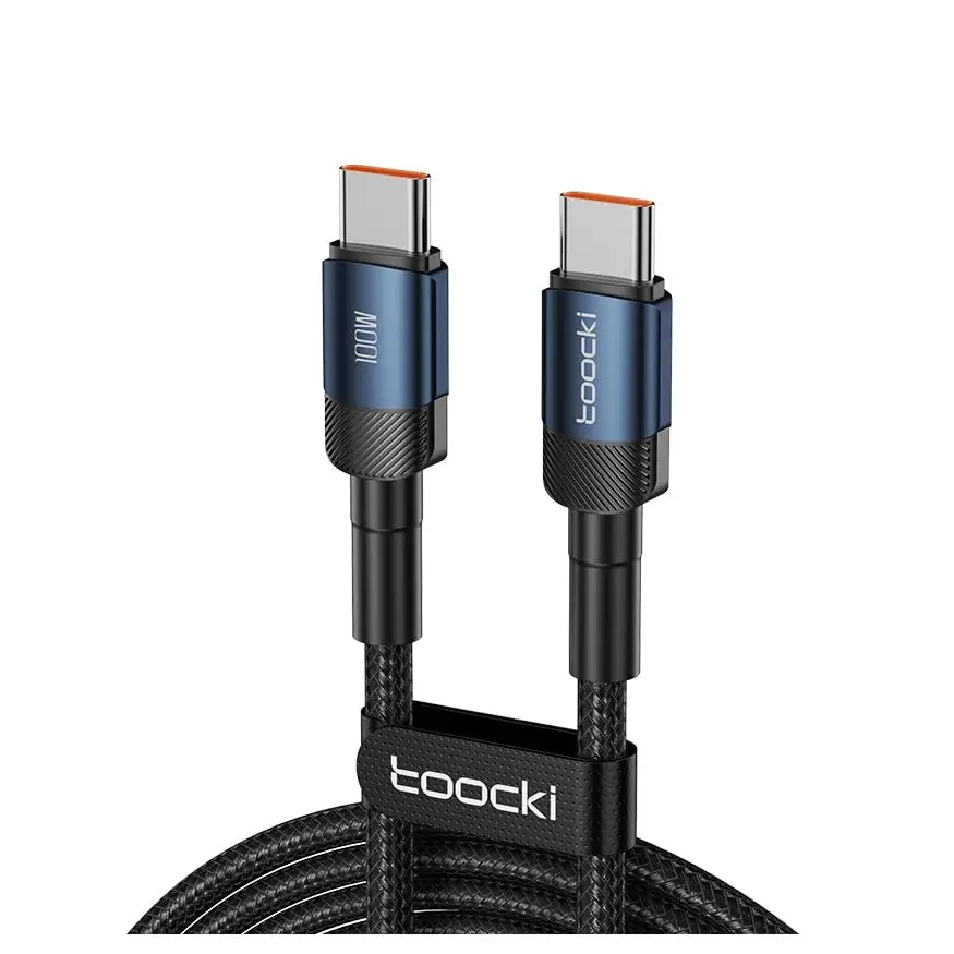 Toocki Cabo USB-C para USB-C 100W 6A Carregamento Rápido (Azul, 2 Metros) | Compatível MacBook, Android, Switch, Notebooks e Tablets. Nylon Trançado, Conector Alumínio. Chip Inteligente de Proteção.