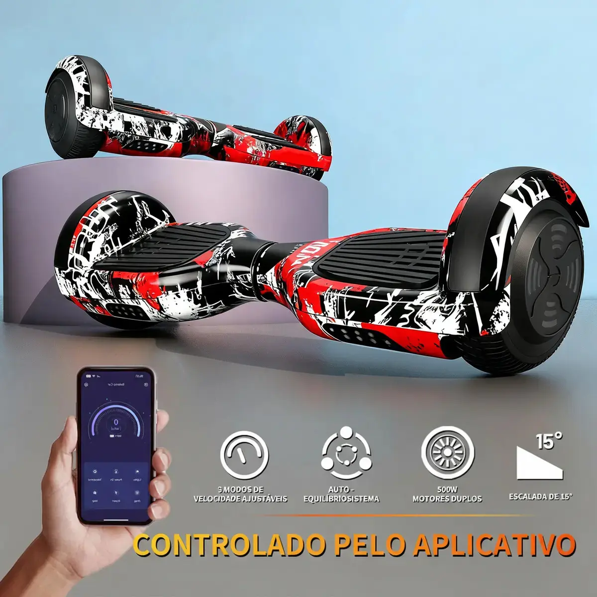 Hoverboard Skate Elétrico 6.5 Polegadas Com Led E Bluetooth Pirata thumbnail 4