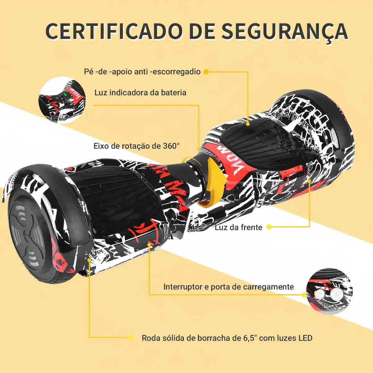 Hoverboard Skate Elétrico 6.5 Polegadas Com Led E Bluetooth Pirata thumbnail 5
