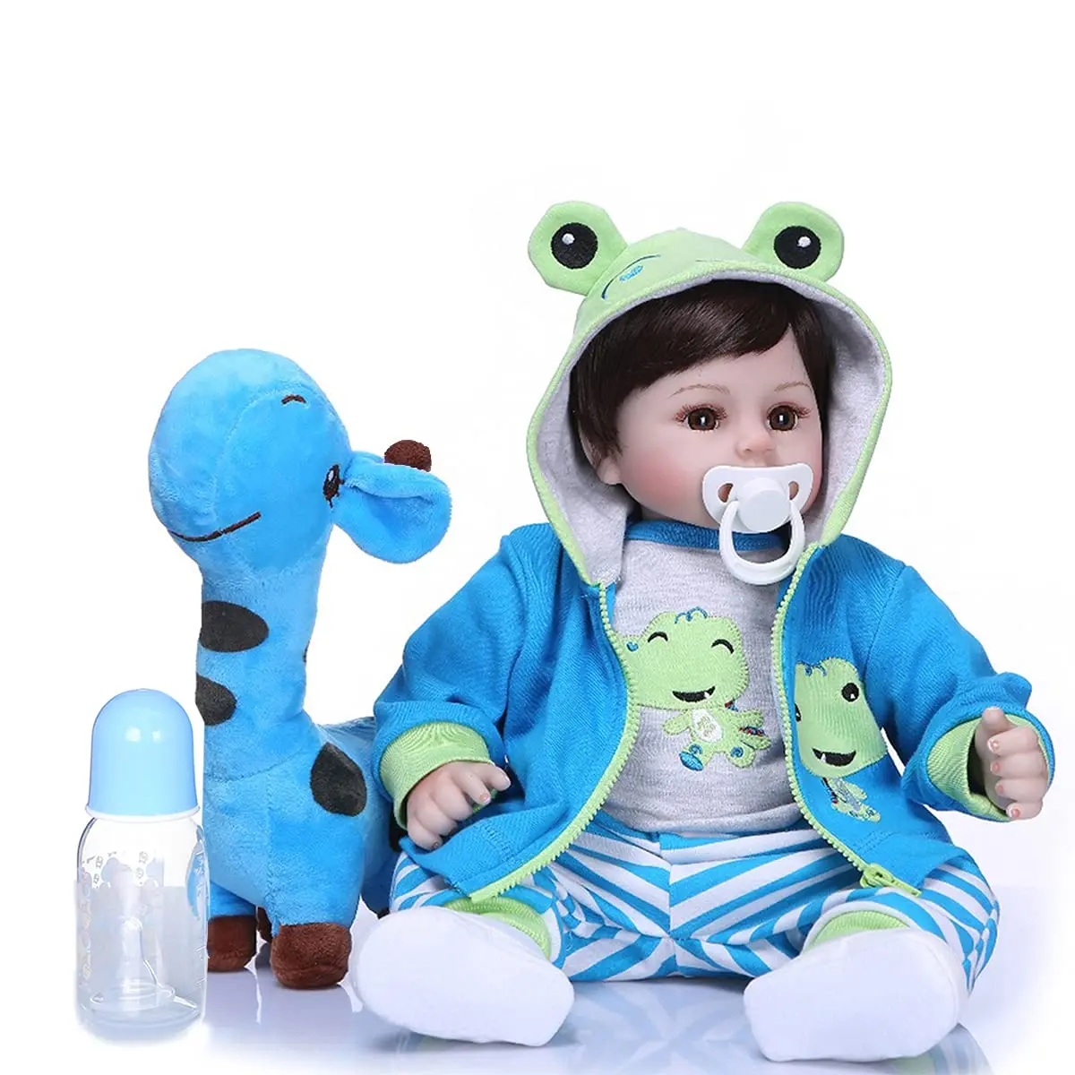 Brastoy Menino Bebê Reborn Boneco de Silicone Realista 48cm (Menino Girafa) | Corpo de silicone Pode tomar banho Pintado Realista Original Com Chupeta Magnética e Acessórios