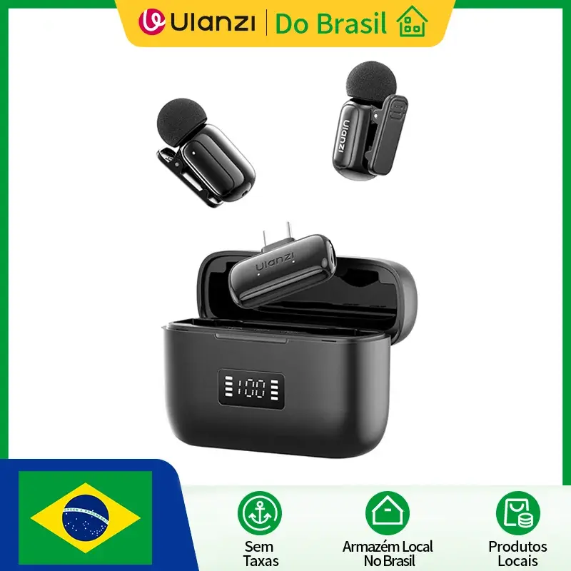 Ulanzi A200 Mini Microfone de lapela sem fio 100M Controle Microfone de lapela para gravação de vídeo Câmera ao vivo Iphone 17 16 Android Laptop - 1