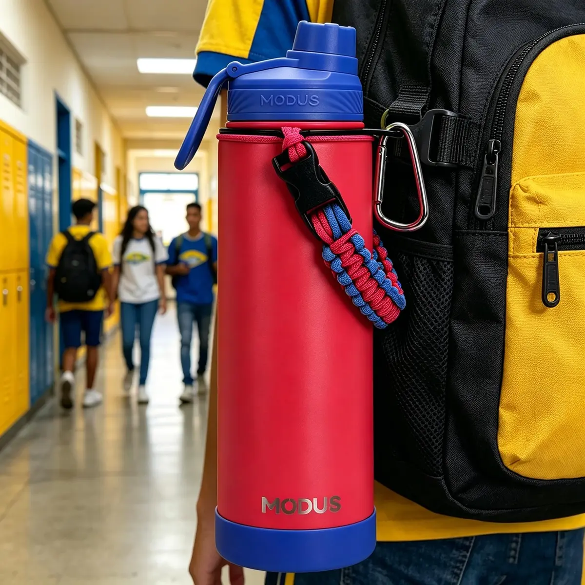 Garrafa Térmica 750ml Aço Inox com Vacuo, Alça Paracord | Capa Antichoque Removível - Ideal para Academia Camping ou no Dia a Dia (Vermelho)
