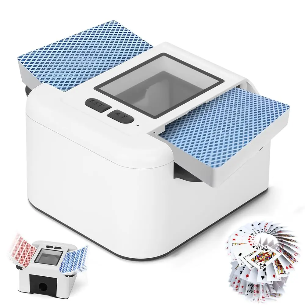 Hezaru Embaralhador Automático de Cartas, Adequado para Baralho Comum, UNO e Mesa Grande, Embaralha 1-2 Pacotes Simultaneamente, Embaralhamento em 10 Segundos, Bateria de Alta Vida Útil