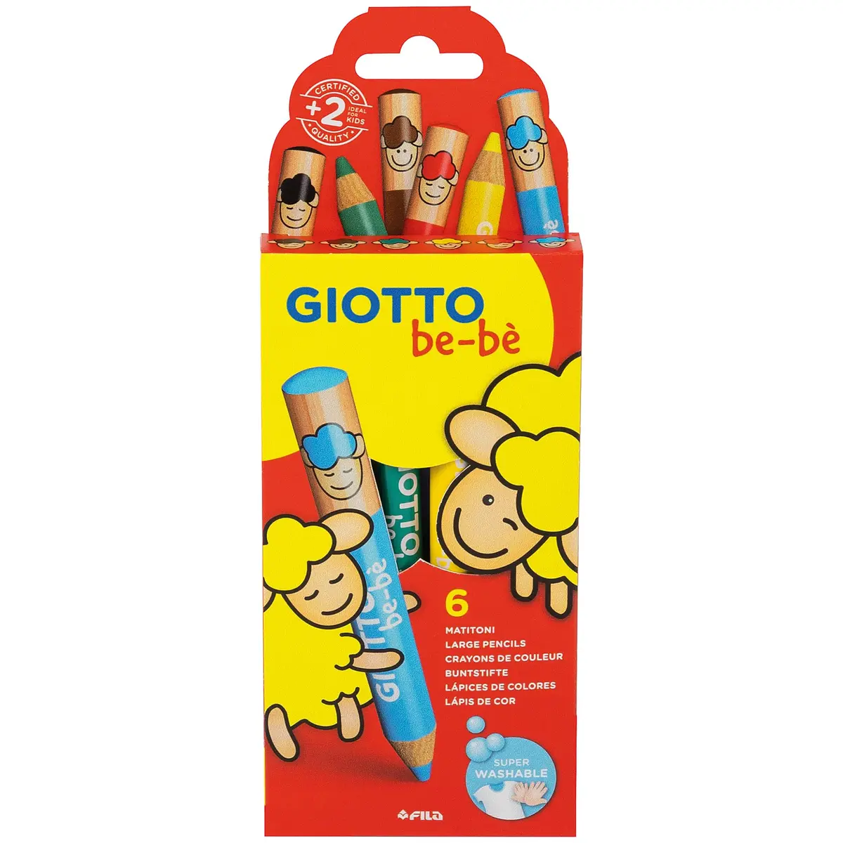 GIOTTO BEBE Lápis de Cor Jumbo Estojo com 6 Cores + 1 Apontador, Aquarelável - 1
