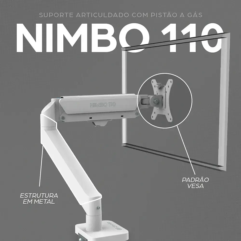 Suporte Articulado Para Monitor 13 a 32 Pistão a Gás Ajustável Zinnia Nimbo 110 Branco thumbnail 2