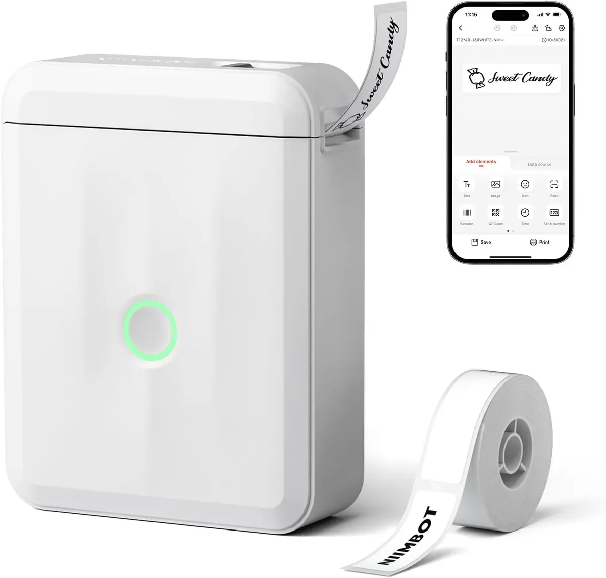 NIIMBOT D110 Etiquetadora, Mini Impressora para famílias e cozinha, Branca | Impressora de etiquetas adesivas Térmica Bluetooth Portátil, Rotuladora para Casa, Cozinha e Escola, com Etiquetas de 12*40mm