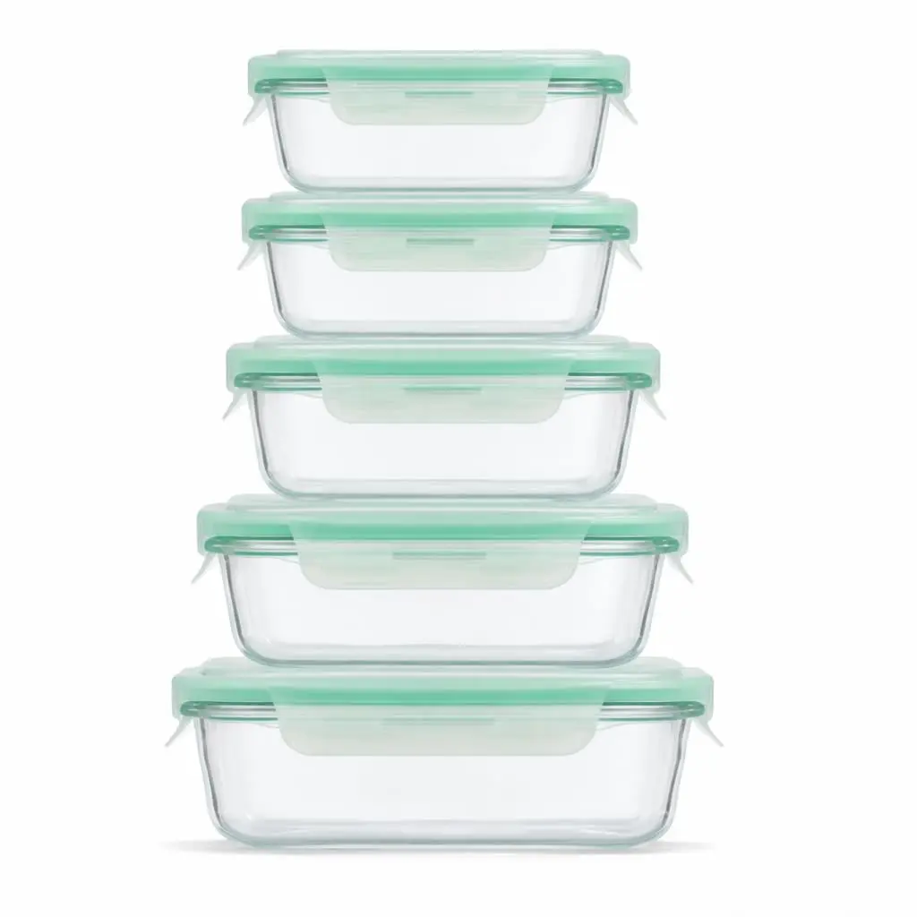 Kit 5 Potes Herméticos de Vidro com Tampa Vedação Silicone 370ml 640ml 1040ml – Livre de BPA, Vai ao Forno, Micro-ondas e Lava-louças (Verde, Kit 5)