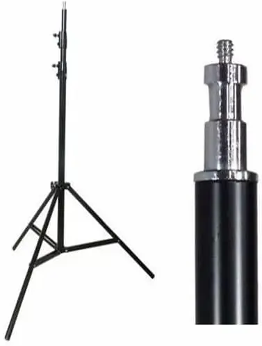 Tripé Ajustável Profissional Iluminação, Banner, Celular Ring Light Nível Laser Flashes –Suporte Premium Regulável até 2,1m –Pedestal Preto Portátil e Dobrável