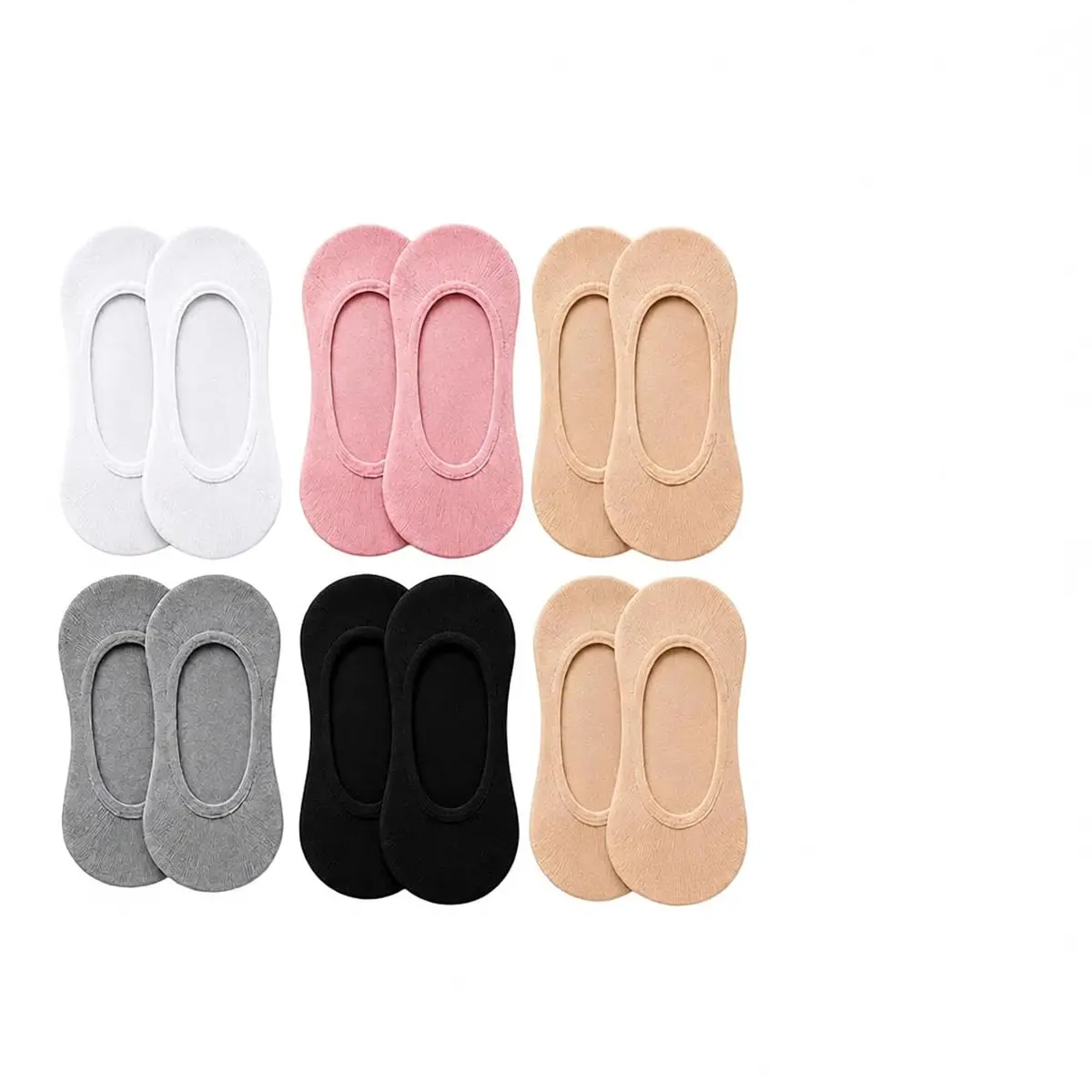 Kit 6 Pares Meia Sapatilha Feminina Invisível com Silicone Antideslizante | Tamanho 34 ao 40 | Cores Sortidas