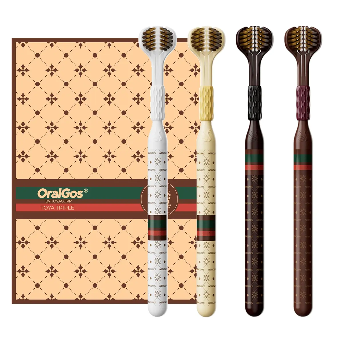 OralGos Escova de Dente 3 Lados, Kit com 4 Unidades | Design de Limpeza Tripla, Cerdas Super Macias e Densas, Ideal para Gengivas Sensíveis, Embalagem Premium para Presente