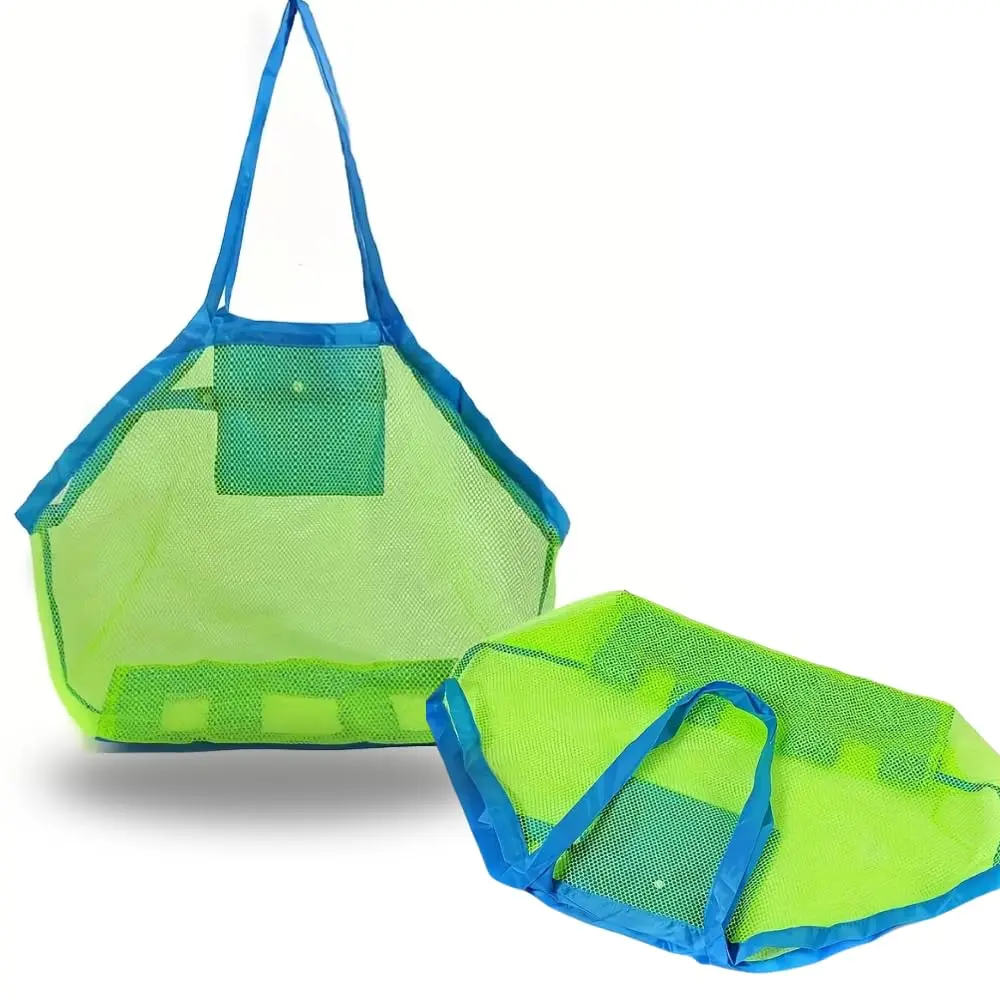 Bolsa de Praia Dobrável em Poliéster Verde e Azul – Leve, Compacta e Resistente, 1 Compartimento, Ideal para Praia, Piscina, Viagens e Academia - 1