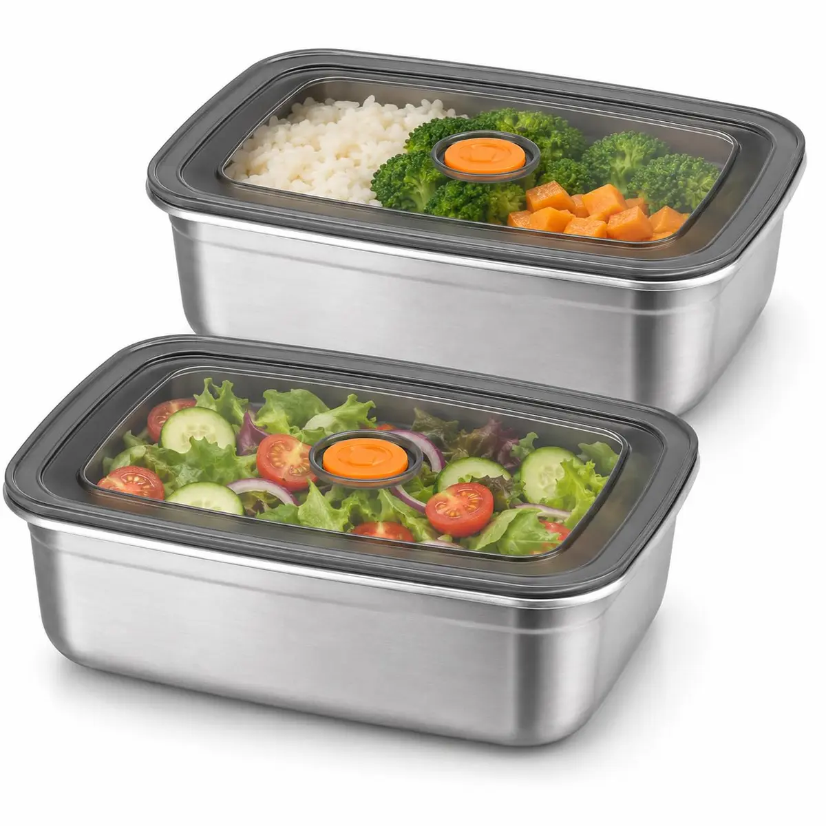 Kit 2 Potes Herméticos de Aço Inox com Tampa 1200ml, Recipiente para Alimentos com Vedação, Marmita Inox para Geladeira, Freezer e Organização da Cozinha (2) - 1