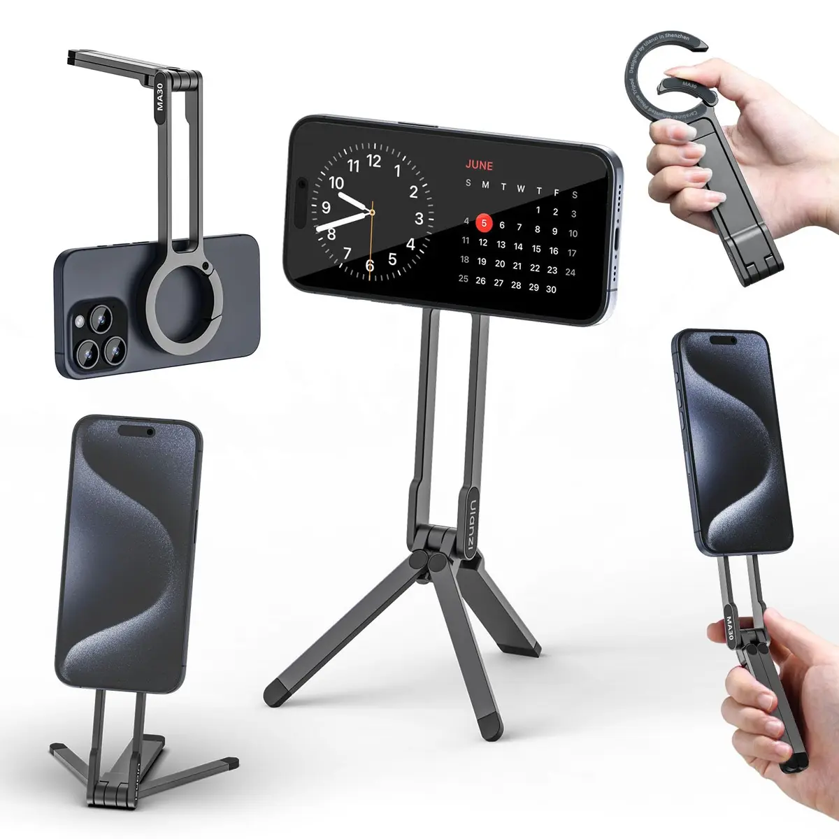 ULANZI MA30 Suporte magnético de tripé de telefone para iPhone - Alumínio Maglock Smartphone Mini tripé bolso suporte para celular ímã forte suporte rápido compatível com iPhone 17 16 15 14 13 12