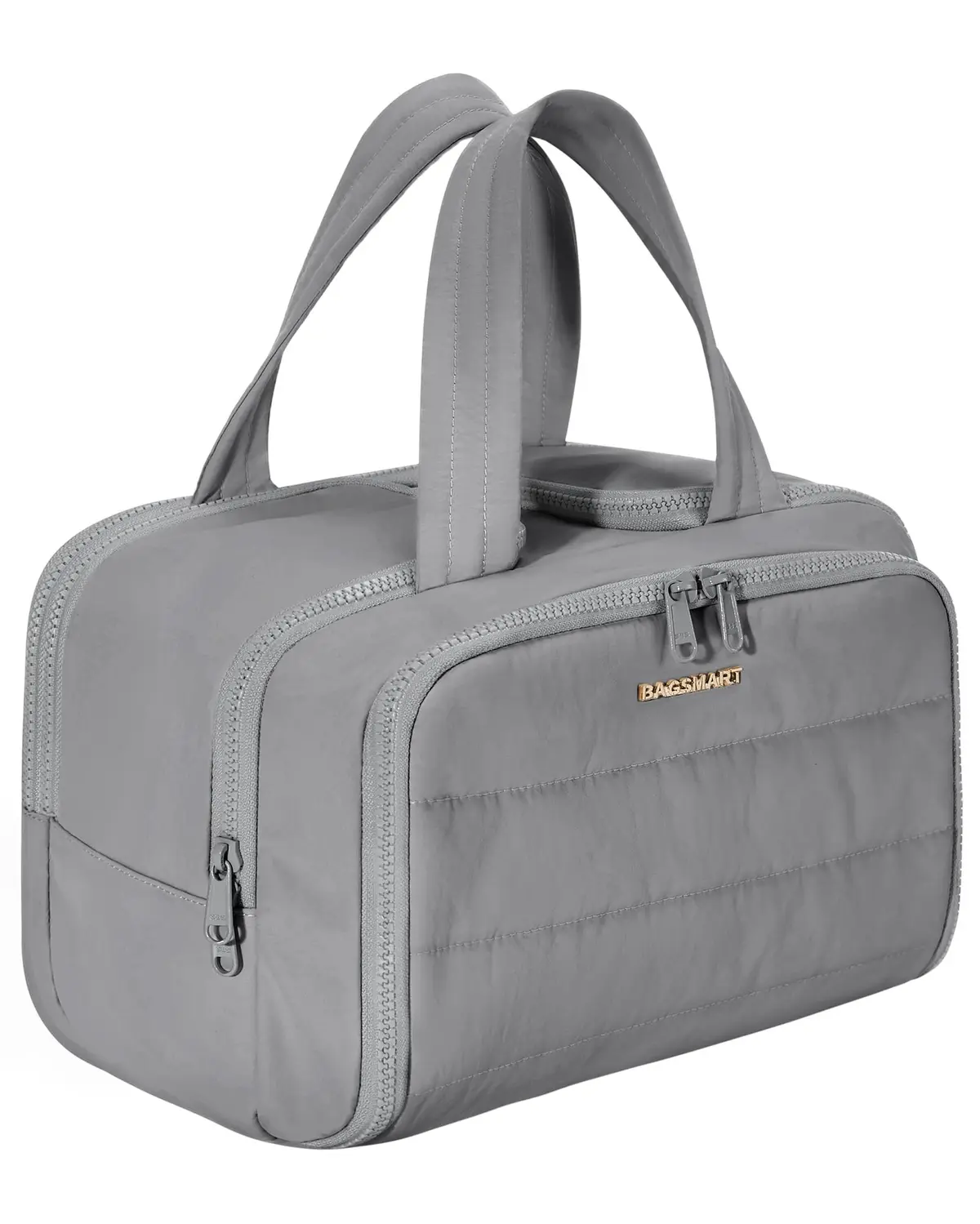 Bolsa de higiene pessoal para viagem TBAGSMART Grande e aberta, para mulheres, organizador de maquiagem, cosméticos, acolchoada com alça para acessórios, essenciais, artigos de higiene pessoal, Cinza
