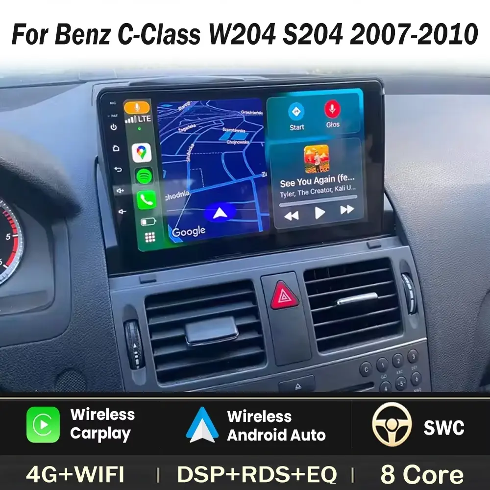 Rádio do carro para mercedes-benz c-class w204 s204 2007-2010 android auto player wireles carplay 8core autoradio multimídia estéreo - 1