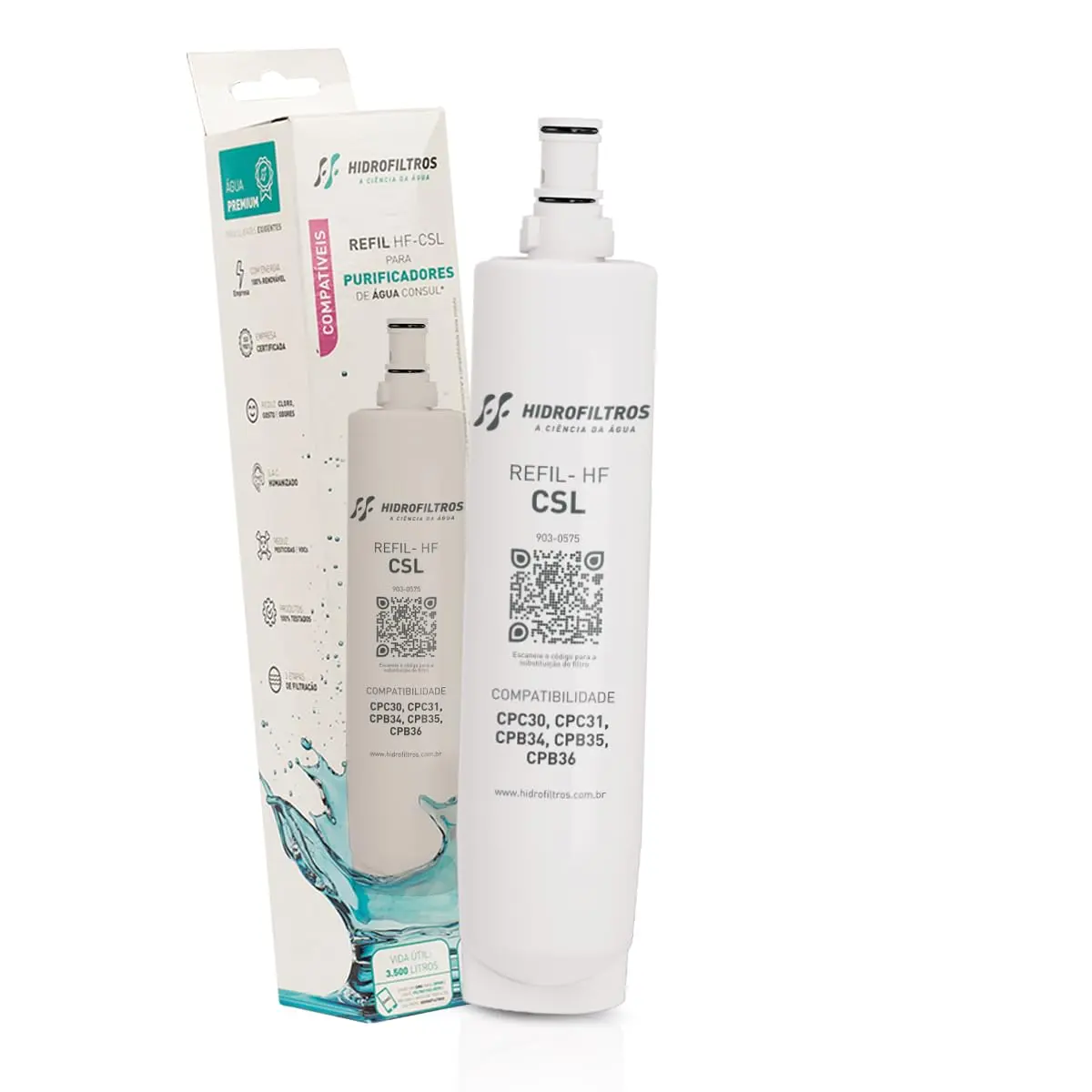 Hidrofiltros - Refil Purificador de Água CSL Hidrofiltros Compatível com os Purificadores Consul Modelos CPC30, CPC31, CPB34, CPB35 E CPB36