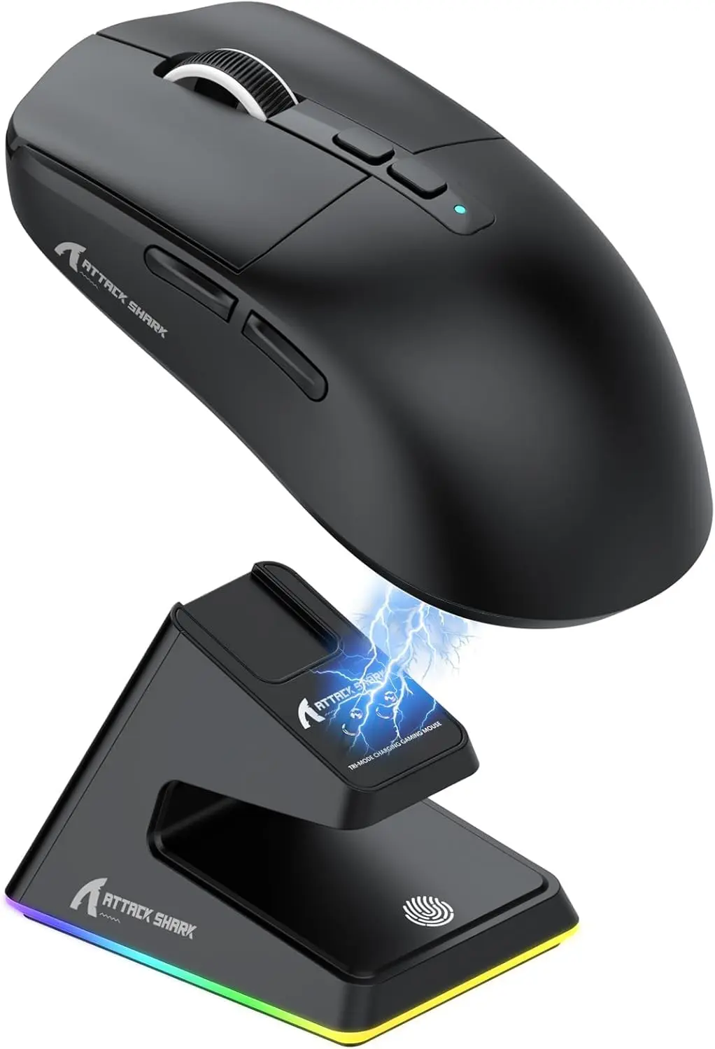 ATTACK SHARK X6 Mouse 49g SUPERLIGHT com dock de carregamento magnético, sensor de jogos PixArt PAW3395, mouse para jogos sem fio/com fio BT/2.4G, 26000 DPI, HUANO Switch, para Win11/Xbox/Mac(preto)