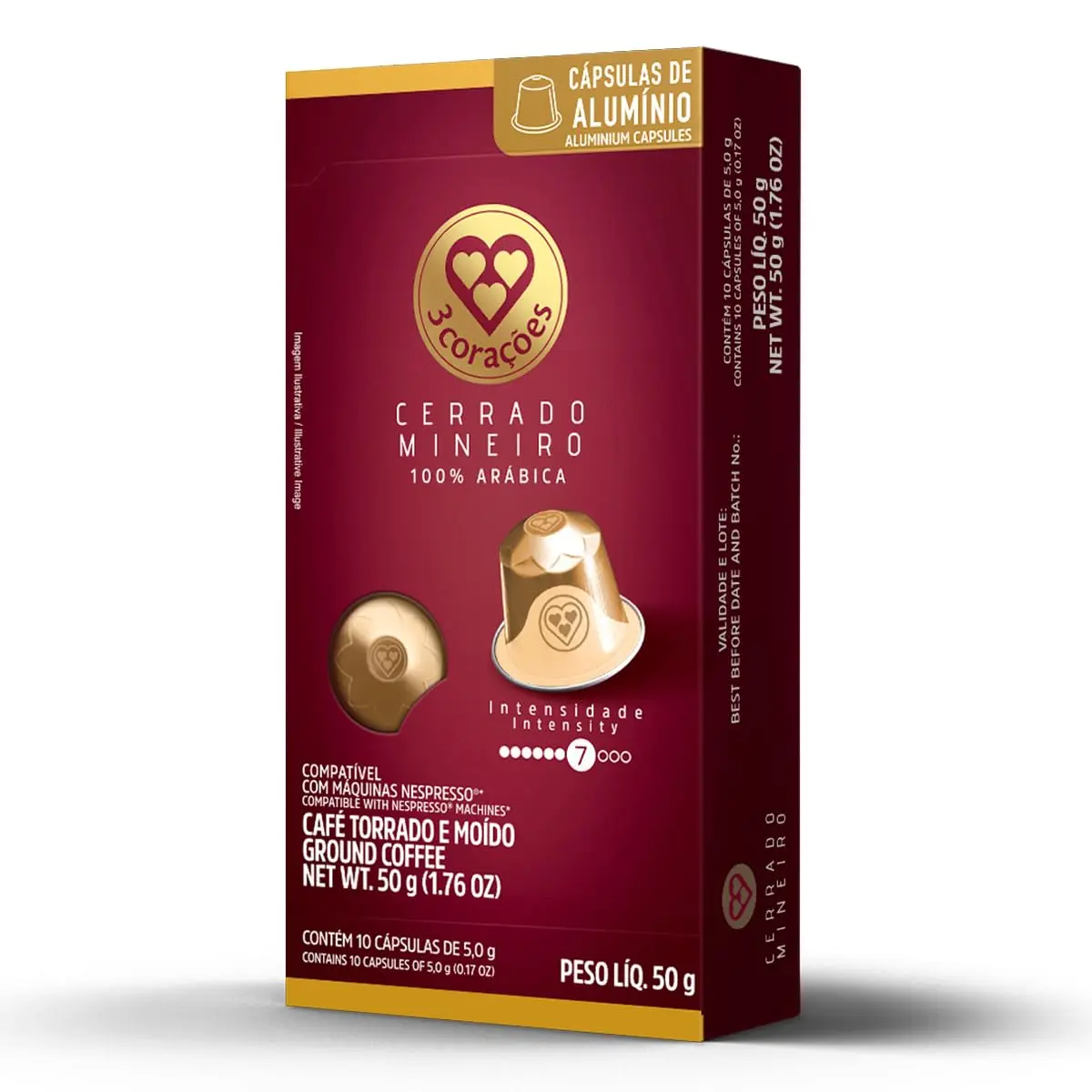 3 Corações Cápsulas de Café Cerrado Mineiro, Compatíveis com Nespresso, contém 10 cápsulas