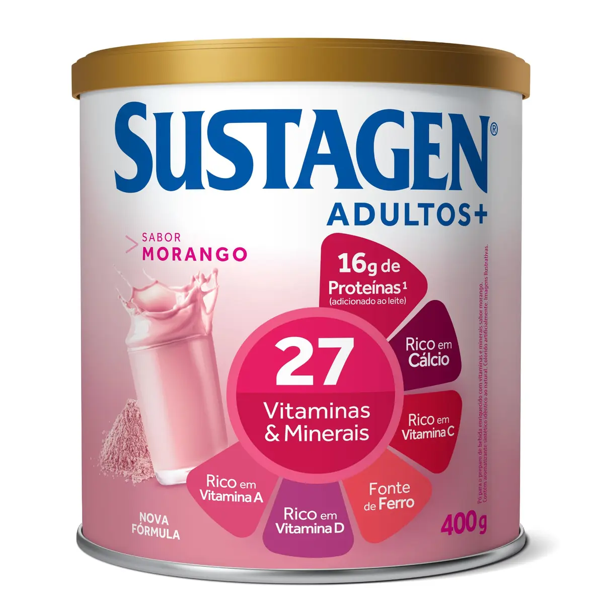 Sustagen N&E Complemento Alimentar Adultos+ Sabor Morango - Lata 400G - 1