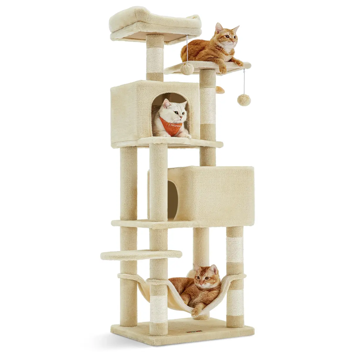 Feandrea Torre para Gato Grande e Arranhador de Vários Níveis com Sisal e Veludo PV, Árvore Casa de Gatos 48.5x40x151 cm, Bege BRPCT192M01V1