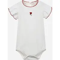 body baby manga curta de algodão flor babado off white - 1