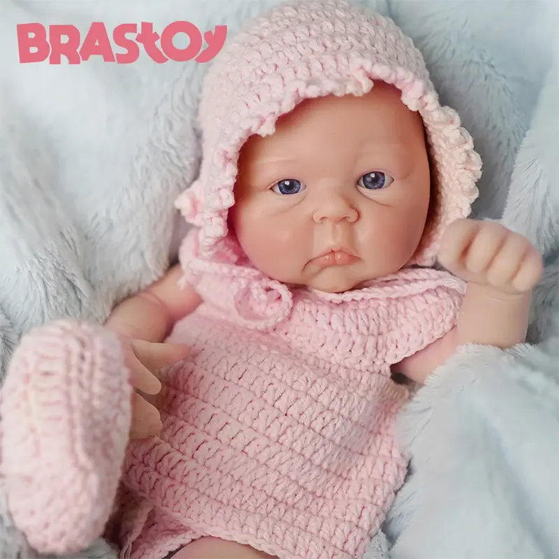 BRASTOY Boneca Bebê Reborn Silicone sólido 35cm Menina Realista e Suave ao Toque Pode Ser Banhado