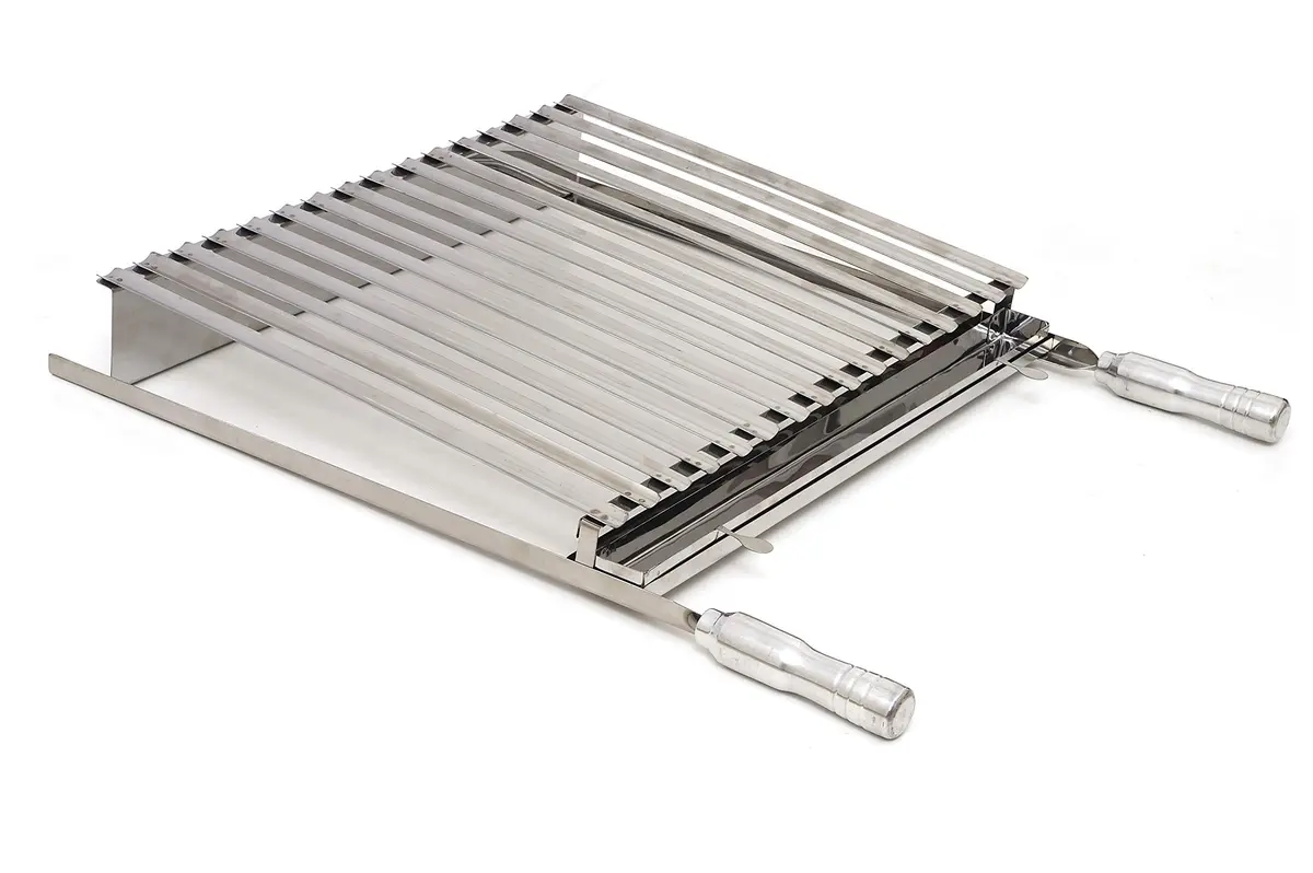 Grelha Churrasco Parrilla Argentina Inox com Caixa Gordura Removível e Cabo Metálico 40x40cm - 1