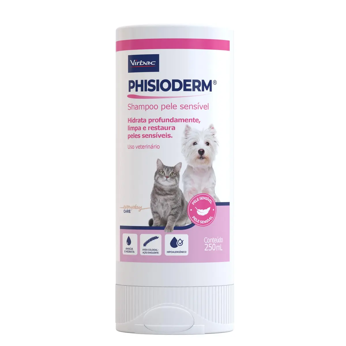 Virbac Phisioderm Shampoo Pele Sensível para Cães e Gatos 250 mL | Shampoo Terapêutico, Limpeza, Cães, Gatos, Banho