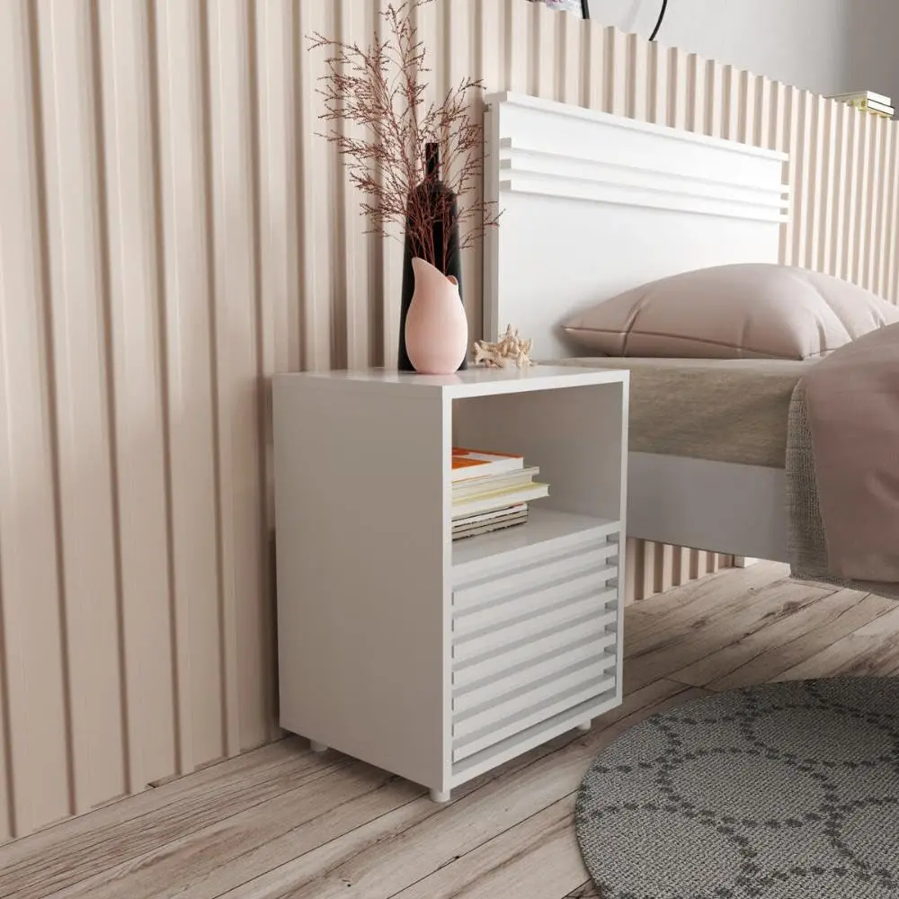 Mesa de Cabeceira 38,3cm com 1 Gaveta Ripada Multimóveis Cr35246 Branco