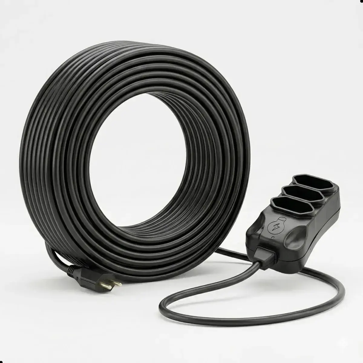 Extensão Elétrica 30 Metros Reforçada 3 Tomadas Cabo Resistente 10a 20a Bivolt Uso Profissional Residencial Obra Alta Durabilidade