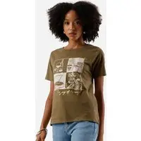 camiseta feminina de algodão estampada verde - 1