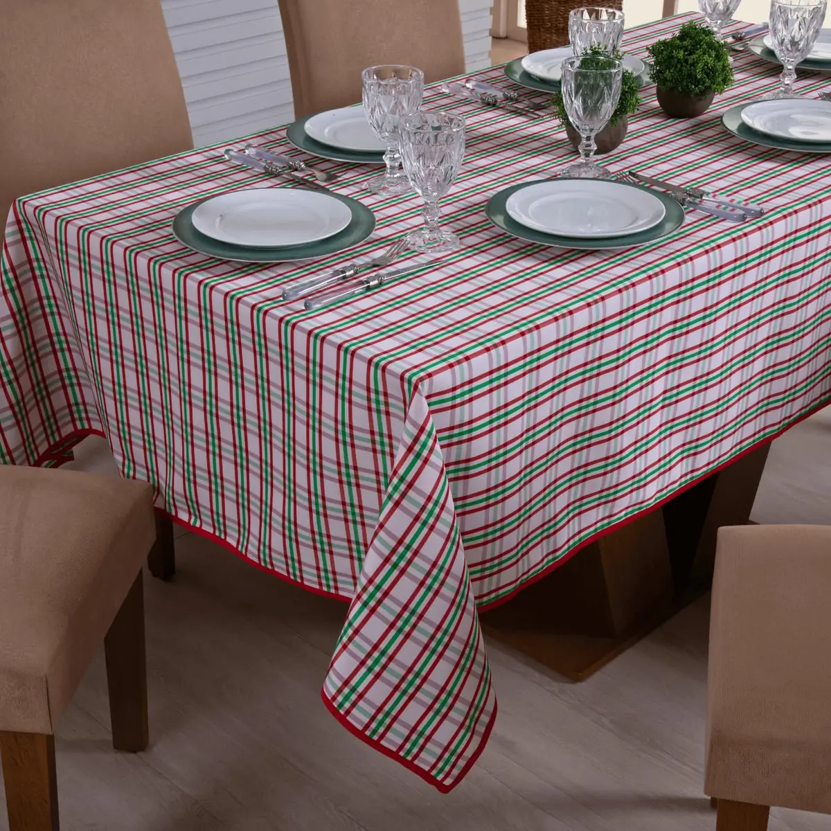 Toalha de Mesa Oxford Xadrez 150 x 150 cm 100% Poliéster com Viés Reforçado (Xadrez Italiano)