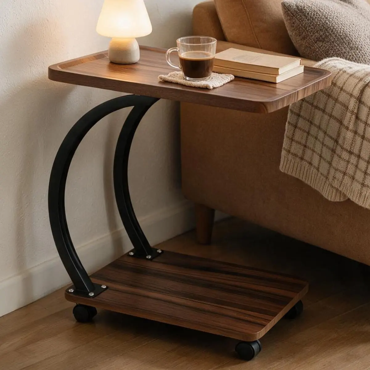 Mesa Lateral com Rodinhas para Sofá e Notebook Mesa de Apoio Móvel com 2 Níveis para Café Livros Estudo Sala Quarto e Escritório - MOBLAN decor