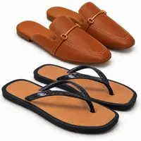 Kit Sandalia Mule Feminino Casual Confortável+Chinelo De Dedo Macio Ideal Para o Dia a Dia