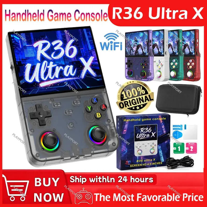 Console de Jogos Portátil R36 Ultra X Retro com WiFi, Sistema Linux de Código Aberto, Tela IPS de 4.5 polegadas, Emulador Hall Effect, Gamepad Sem Fio – Ótima Opção para Presente