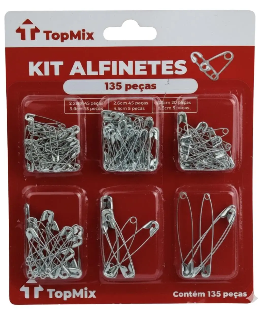 Kit Alfinetes De Segurança135 Peças Tamanhos Variados Metal
